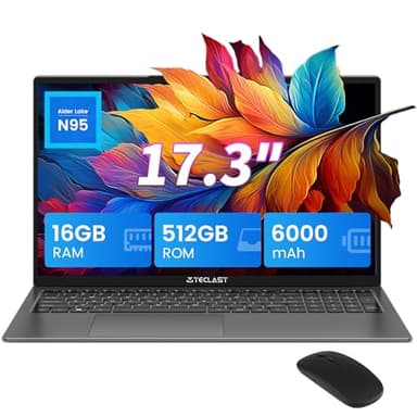 TECLAST PC Portatile 17.3 Pollici, 16GB RAM 512GB SSD Notebook, Intel N95 Computer Portatile, 2.4/5.0G WiFi, BT5, Webcam, Tastiera Backlit, Slot Antifurto per Laptop, Mouse Wireless Incluso
