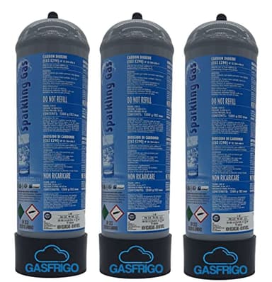 GASFRIGO® - N° 3 bombole CO2 monouso da 1300 gr. con supporto in plastica attacco M11x1 per erogatori acqua frizzante - MADE IN ITALY