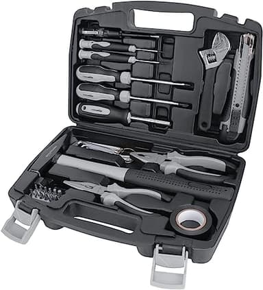 Amazon Basics 32 pezzi Set di utensili per la casa, Nero/Grigio
