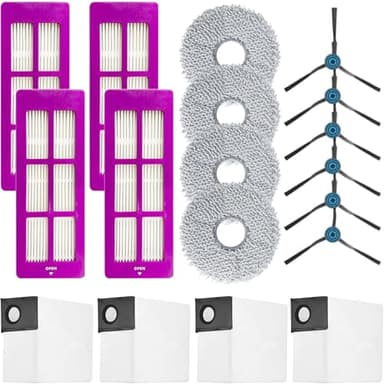 Kit di accessori di ricambio per aspirapolvere Eureka J15 Pro Ultra, lavabili e riutilizzabili, 4 filtri HEPA, 6 spazzole laterali, 4 panni per mocio, 4 sacchetti per la polvere