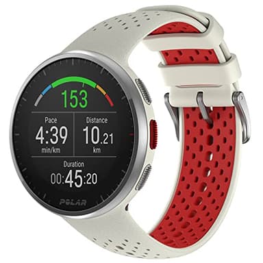 Polar Pacer PRO - Running Watch con GPS - Leggero con Pulsanti Antiscivolo - Programma di Allenamento e Recupero - Cardiofrequenzimetro - Display ad Alto Contrasto - Controlli Musica, Bianco-Rosso