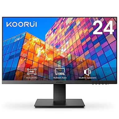 KOORUI Monitor 24 Pollici, Altoparlanti incorporati Schermo PC, Full HD(1920x1080), IPS, HDMI 1.4 (100Hz) & VGA(60Hz), 99% sRGB, Flicker Safe