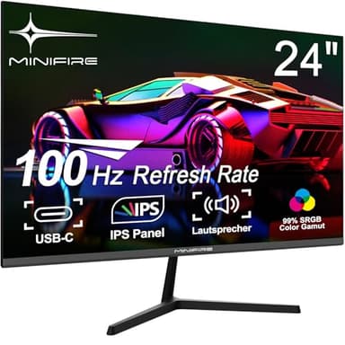 Minifire Monitor 24 pollici 100Hz, USB-C, IPS, FHD, Adaptive Sync, Computer Schermo Lavoro Monitor per PC con altoparlanti integrati (MF24X3 cavo HDMI inclusi)