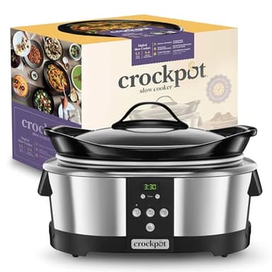 Crock-Pot Slow Cooker Pentola per Cottura Lenta, Capienza 5.7 Litri, Adatta Fino a 8 Persone, 230 W, Digitale, Programmabile, Argento