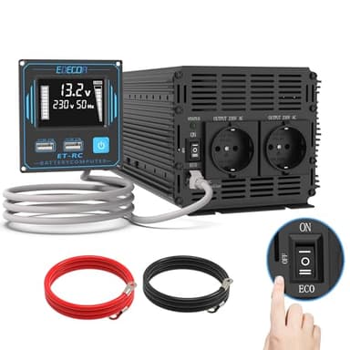 EDECOA Power Inverter 12v 220v Convertitore di Potenza Onda Pura 2000w con Telecomando Power Inverter Onda Pura (2000w Telecomando USB)