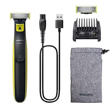 Philips OneBlade - Autentico Regolabarba e rasoio elettrico 1 lama per il viso, 1 pettine regolabile 5 in 1, 1 lama extra, 1 astuccio morbido (modello QP2724/30)