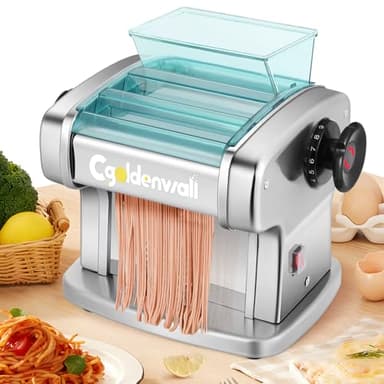 CGOLDENWALL Fresca Macchina per Pasta Elettrica Tagliatelle Macchine in Acciaio Inox con 2 Lame (2.5mm fine, 4mm Piatte), 9 Gradi di Spessore Regolabili per Spaghetti, Lasagne, Tagliolini e Ravioli