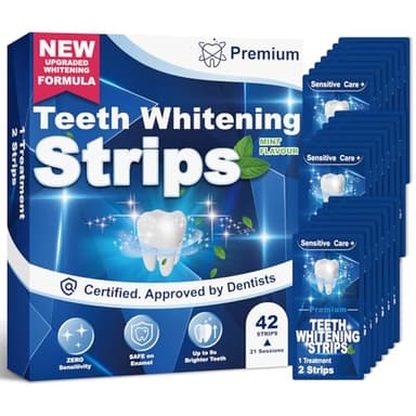 Strisce Sbiancanti Denti Sbiancante Denti Professionale - 42 Strisc Sbiancant Denti 21 Sessioni Sbiancamento Denti Teeth Whitening Strips Sicuro per Denti Smalto Apribocca Incluso