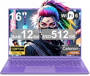 PC Portatile 16 Pollici Computer Portatile Win11 12GB 512GB 1TB SSD Espansione N5095 fino a 2.9Ghz, Notebook Laptop Ventola di Raffreddamento丨5GWIFI丨2K FHD丨Mini HDMl丨Membrana Tastiera Italiana- Viola