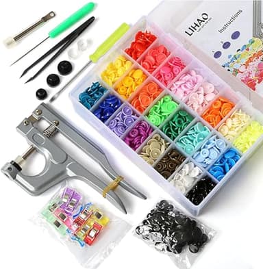 LIHAO 375 bottoni a pressione in plastica T5, 12 mm, multicolore, 24 colori, set di pinze in metallo + 12 clip clip in plastica