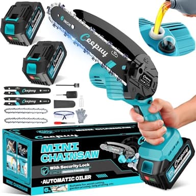 CEEPUY 10000mAh Mini Motosega a Batteria per Potatura,880W 6 Pollici Sega a Batteria per Potatura con Pompetta Olio, Motosega Elettrica a Batteria per Il Taglio Del Legno Giardini