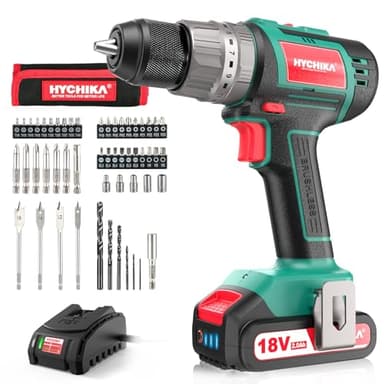 Trapano Avvitatore Batteria 18V, HYCHIKA Brushless 60Nm Trapano a Percussione, 2.0Ah Batteries, 53 Accessori, Caricatore Rapido, 21+3 Coppie, 2 Velocità Variabile, 0-500/0-2000 RPM