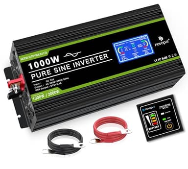 NOVOPAL 1000W Onda Sinusoidale Pura Power Inverter DC 12v in AC 220v con Display LCD Intelligente-2 EU Presa con Uscita USB and 5 Metri di Telecomandoper per Camion Camping Macchina da Ca