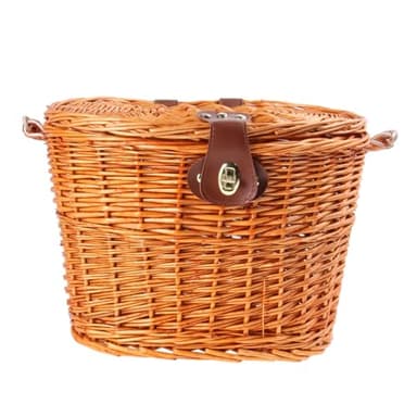 Toddmomy Cestino in Rattan Cestino Manubrio Anteriore Cesto di Vimini Cestino con Coperchio Biciclette per Adulti Bambino Mountain Bike Cestino della Bicicletta bambù