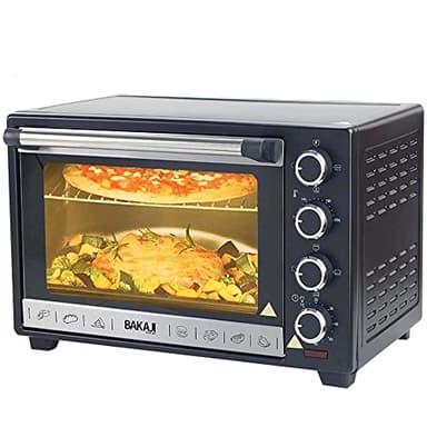 Bakaji Forno Fornetto Elettrico Ventilato Capacità 48 litri Potenza 2000W Temperatura Regolabile fino a 230° 4 Funzioni Elenti Riscaldanti in Acciaio Luce Interna Funzione Timer Girarrosto