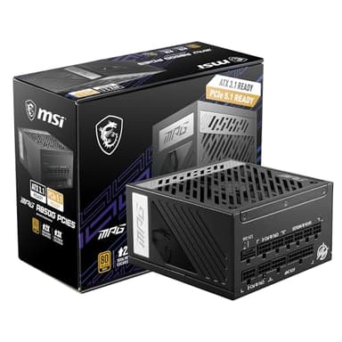 MSI MPG A850G PCIE5, Alimentatore 850W, certificato 80 Plus Gold, ATX 3.0 100% modulare, supporto GPU PCIe 5.0, 105°C condensatori giapponesi, 0% RPM Mode, cavi piatti - 10 anni di garanzia