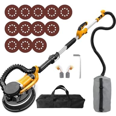 ZHJAN Levigatrice per Muro(230-240V, 880W,1000-2100RPM giri/minuto,impugnatura fino a 180cm,Goggles)luce LED,Spazio morto carteggiabile,Levigatura a secco polvere è adatto per pareti in calce e stucco
