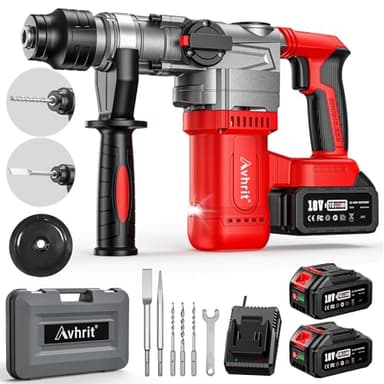 Avhrit Trapano a Percussione a Batteria, Tassellatore a Batteria Potente da 4,2J 4200BPM con Batterie da 2 * 5.0AH e Caricabatterie, Martello Demolitore a Batteria per Uso Domestico e Professionale
