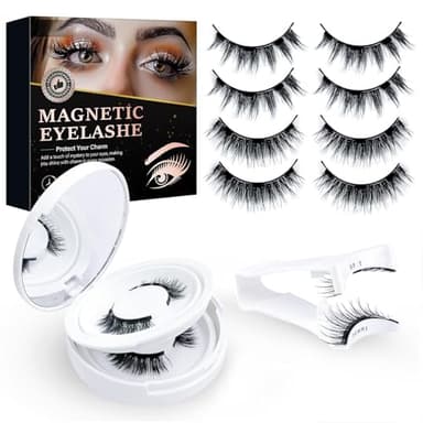 Ciglia Finte Magnetiche, Ciglia Finte riutilizzabili senza eyeliner, Ciglia Finte Naturali con Applicatore, Ciglia Portatili Impermeabili senza Colla, Facili da Applicare