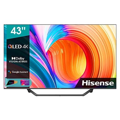 Hisense 43" QLED 4K 43A78GQ, Quantum Dot, Smart TV VIDAA, HDR Dolby Vision, Audio Dolby Atmos, Controlli vocali Alexa, Google Assistant, Tuner DVB-T2/S2 HEVC 10, Nero