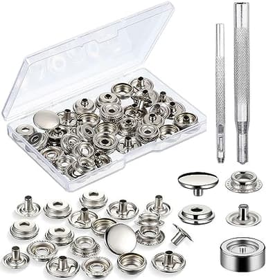 Bottoni Automatici a Pressione In Acciaio Inox 15MM Bottoni a Pressione in Metallo con Kit di Attrezzi D'Installazione Per Borse Jeans Vestiti Tessuto Pelletteria 240Pcs (240PCS)