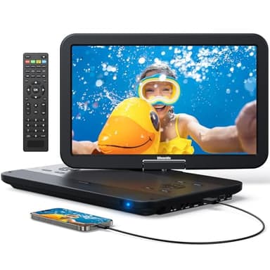 GOnavidio 15,4" Lettore DVD Blu Ray Portatile con Cavo HDMI, Rotativo a 270° HD 1920x1080, Lettore Blu Ray Portatile con Batteria Ricaricabile 5 Ore USB/SD