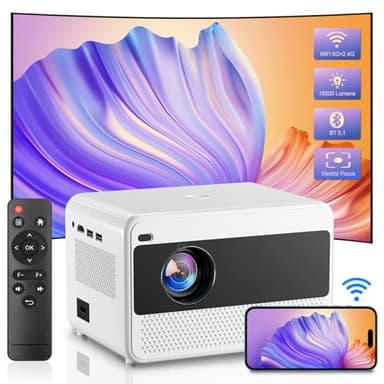 POYBPCY Proiettore Portatile Wifi 5G, Proiettore 1080 Full HD, 16000 Lumen Videoproiettore Supporto 50% Zoom Elettrico, Proiettore TV Compatibile con IOS Android PS5 Chiavetta TV Interfaccia USB HD