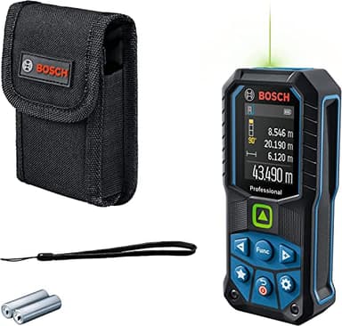 Bosch Professional Metro Laser Distanziometro Laser GLM 50-23 G (laser verde, sensore di inclinazione, campo misura: fino a 50 m, robusto, IP65, ± 1,5 mm*, 2 batterie AA, tracolla, sacchetto)
