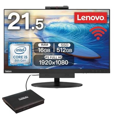 Lenovo TIO 22 PC All-in-One, Intel i5 8400T, 16GB RAM, SSD 512GB, Office 2021, Wi-Fi e Bluetooth, DVD RW Incluso (Ricondizionato)