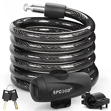 SPGOOD Lucchetto Antifurto Catena Bici 120cm/12mm, Livello di Sicurezza Molto Alto, Serratura Cavo Spirale con 2 Chiavi, per Triciclo, Moto, Scooter, Carriera(Nero)