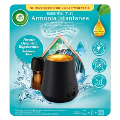 Airwick Armonia Istantanea Profumatore per Ambienti, Confezione con 1 Diffusore di Oli Essenziali e 1 Ricarica alla Fragranza Brezza Oceanica per Diffusore di Oli Essenziali