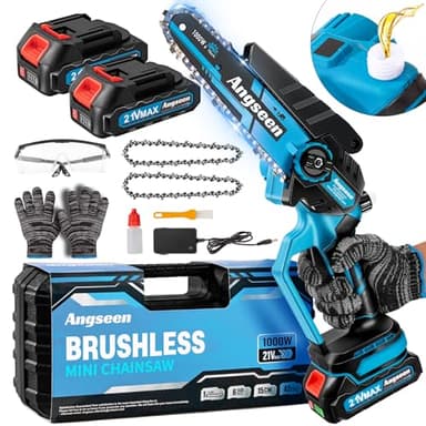 Mini Motosega a Batteria per Potatura con 1000W Motore Brushless, 4000mAh Batterie, Manopola Regola Subito la Tensione Della Catena, 6 Pollici Sega Con Pompetta Olio per Il Taglio del Legno Giardini