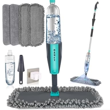 Mocio spray in microfibra per la pulizia dei pavimenti umido e asciutto，Rotazione di 360°Spray Mop Per Tutti I Tipi Di Pavimento， 360ML Flacone，4 Panni in Microfibra Lavabili，Raschietto e Portascope