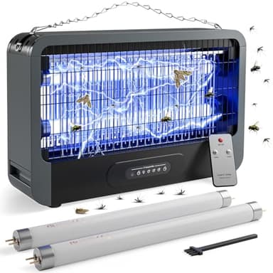 Zanzariera Elettrica Doppia Faccia MJUM Lampada Antizanzare Elettrico Insetticida con Luce 20W 3500V Trappola Zanzare Elettrica con Timer e Telecomando per Giardino,Interno,Due Lampadina di Ricambio
