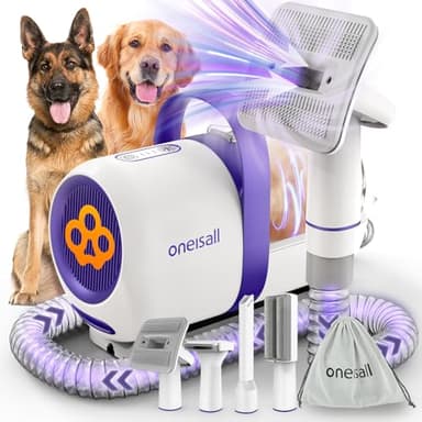 oneisall cane aspirapolvere con spazzola, forte potenza di aspirazione cane spazzola aspirapolvere con 12000 Pa, succhia il 99,99% dei peli di animali domestici (1,5L) con 4 accessori per la cura