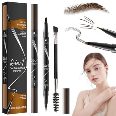 Matita Sopracciglia Waterproof 2 in 1, Matita Sopracciglia Microblading 4 Punte Della Penna Matita Sopracciglia Liquida Waterproof Crea Sopracciglia Dall'aspetto Naturale Senza Sforzo Marrone Scuro