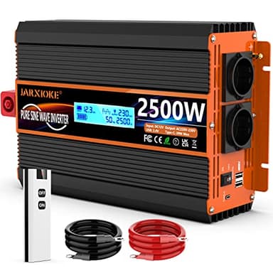 Inverter 12v 220v Onda Pura 2500W Power Inverter Invertitore di Potenza a Onda Sinusoidale Pura Display LCD Intelligente-2 EU Presa con Uscita USB and Telecomando per Camion Camping Macchina da Caffè