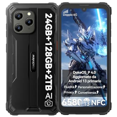 Blackview BV5300Plus Rugged Smartphone 2025, 24GB+128GB/1TB Espandibile/Octa-core, Telefono Indistruttibile Cellulare Robusto, 6580mAh, 6.1" HD+ 13MP+5MP, NFC/Face ID/OTG/GPS/Dual SIM 4G/IP68/IP69K