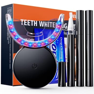 Riatanxi Kit Sbiancante Denti Professionale - Rimuovi Rapidamente le Macchie Teeth e Sbiancamento Immediato - con Lampada Whitening LED 32X e (3) 3ml Gel Denti Bianchi