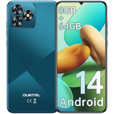 OUKITEL C53 Smartphone 2025, 6.6" HD+ Telefono Android 14, 8GB+64GB/1TB Cellulare, 4300mAh Telefoni, 13MP+5MP Cellulari, 4G Dual SIM Telefoni Cellulari, Nano+Nano+TF/GPS/OTG/Tipo-C, Blu