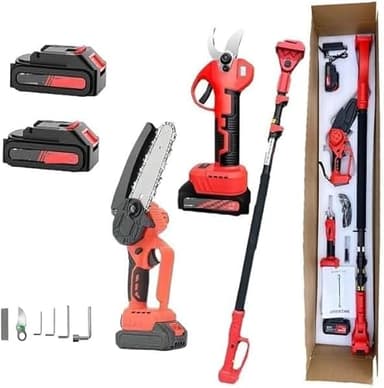 21 SHOP® Kit Set per potatura a batterie forbice cesoie con 2 batterie e motosega 6" con asta telescopica