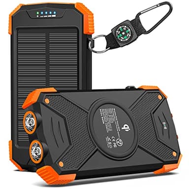 Power bank solare 10000 mAh Qi caricatore rapido caricabatterie wireless per esterni portatile Power Bank batteria esterna con pannello solare Micro USB C ingresso per cellulare tablet torcia