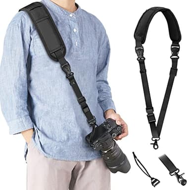 KTUEOV Tracolla Macchina Fotografica, Sgancio Rapido Regolabile Reflex Nylon con Corda di Sicurezza e Vite, Cinghia Fotocamera per DSLR SLR, Fino a 10 kg (Nero)