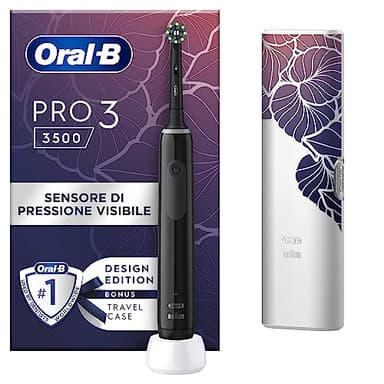 Oral-B Spazzolino Elettrico Ricaricabile Pro 3 3500 Nero, 1 Testina, 1 Custodia Da Viaggio. 1 Spazzolino