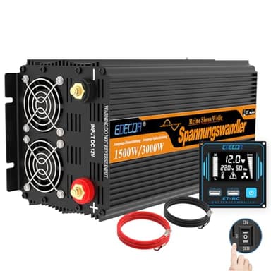 EDECOA Inverter Onda Pura 1500w Invertitore di Potenza 12v 220v/ 230 Trasformatore di Tensione Onda Pura 2X USB Telecomando LCD Power Inverter 1500w e Picco momentaneo 3000w (Nuovo Telecomando)