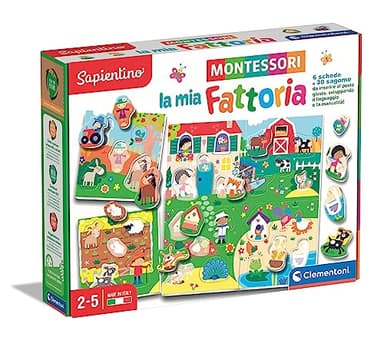Clementoni- Sapientino Gioco Educativo 2 Anni, Flashcards Montessori, Puzzle Sagomato, Animali della Fattoria, Made in Italy, Colore Italiano, 16787