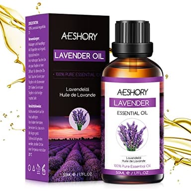 AESHORY Olio Essenziale di Lavanda 50ml, 100% Puro e Naturale Oli Essenziali Aromaterapia per Diffusori, SPA, Massaggio, Cura della Pelle, Relax, Sonno
