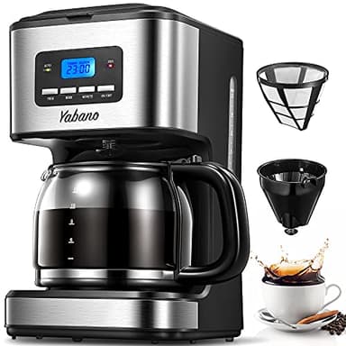 Macchina Caffe Americano Programmabile 24h con Timer Digitale LED, 1.5L Caffettiera Termica in Acciaio Inox 900W Filtro Permanente Multiuso per Caffè e Tè, Funzioni Antigoccia Spegnimento Automatico