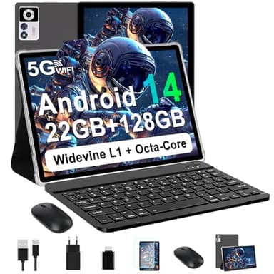 ZIOVO Tablet Android 14 Tablet 10 Pollici, 22GB RAM+128GB ROM (TF 1TB), 5G WiFi Tablet, Supporto Widevine L1/Octa-Core/8000mAh/Corpo Metallico/8+5MP, 2 in 1 Tablet con Tastiera e Mouse- Nero