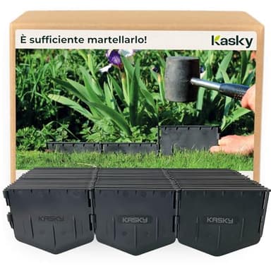 Kasky Bordura per Giardino Facile da Montare - È Sufficiente Martellarlo, Nessuna Trincea da Scavare - Bordatura per Aiuola Molto Stabile e Flessibile - Bordo in Plastica Riciclata - 10,7 m